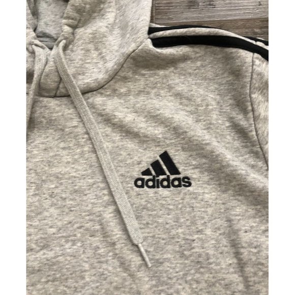 Adidas Mens Medium Gray 3 Striped Hoodie Sweatshirt Pullover - Picture 2 of 5
